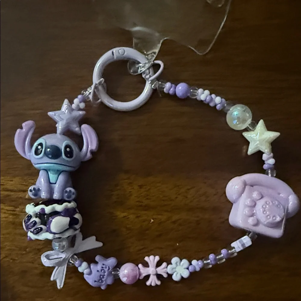 Purple Bead keychain with Character Charm bohemian fairycore whimsical mystical